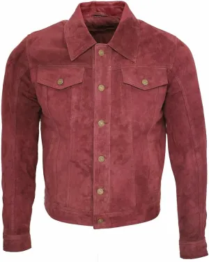 Men's Trucker Casual Goat Suede Leather Shirt Jeans Jacket