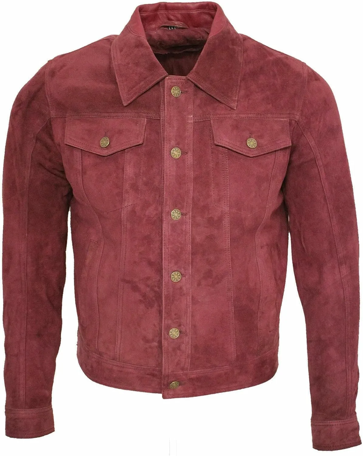 Men's Trucker Casual Goat Suede Leather Shirt Jeans Jacket