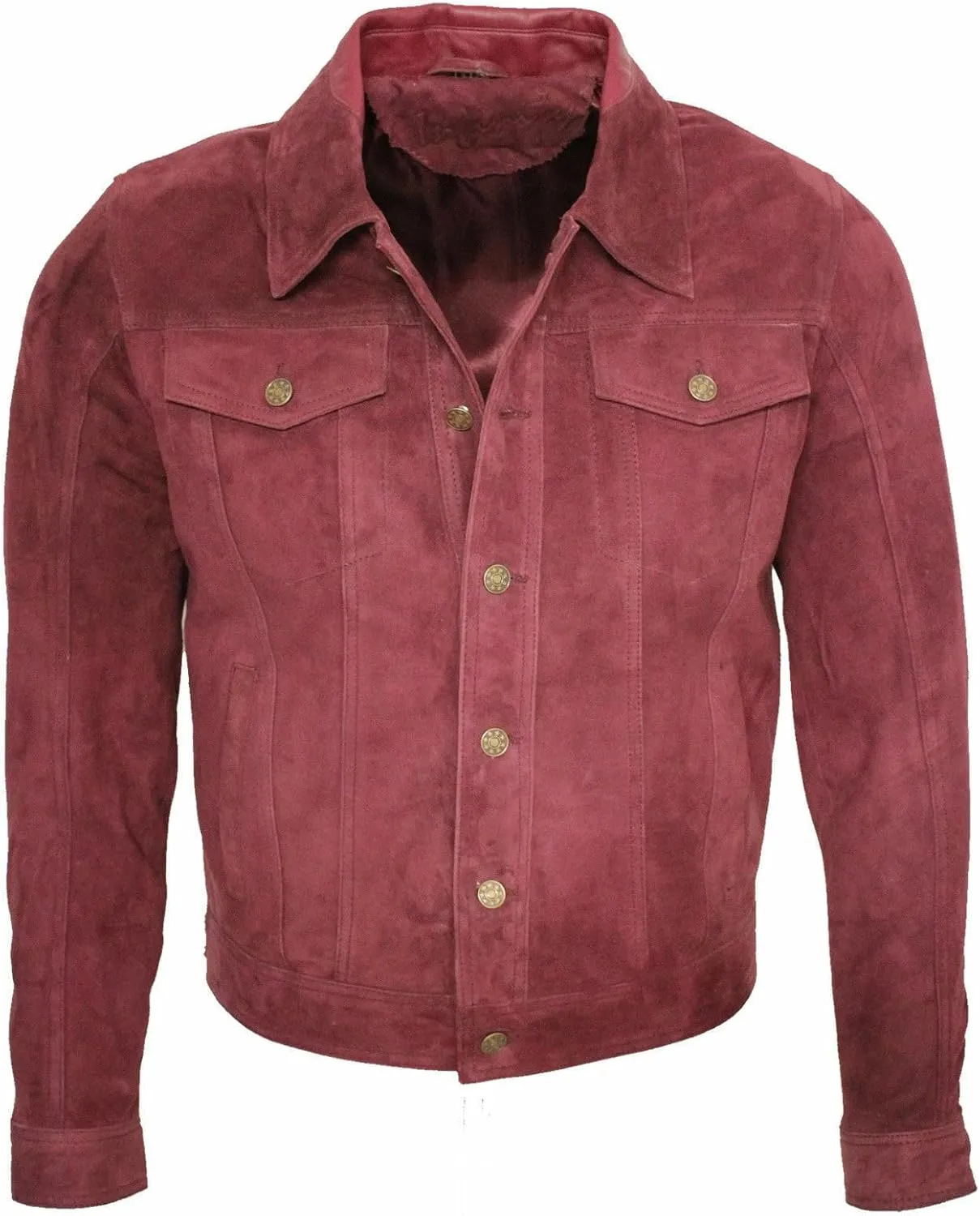 Men's Trucker Casual Goat Suede Leather Shirt Jeans Jacket