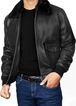 Mens USAAF Aviator Pilot Flying Cockpit G1 Fur Collar Brown Bomber Leather Jacket