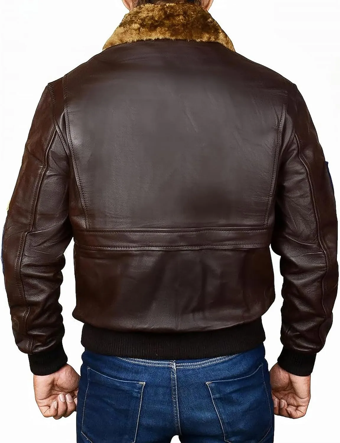 Mens USAAF Aviator Pilot Flying Cockpit G1 Fur Collar Brown Bomber Leather Jacket