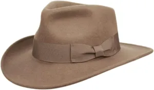 Men's Wool Felt Outback Fedora with Grosgrain or Faux Leather Band