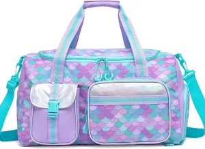 Mermaid Kids Duffle Bag Girls Gym Bag for Girls Kids Travel Bag Dance Bag for Girls Overnight Bag for Girls Weekender Bag with Shoe Compartment
