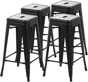 Metal Bar Stools Counter Height Indoor Outdoor Stackable Set of 4 Barstools 30" Backless Restaurant Kitchen Dining Chairs Patio Bistro Pub Trattoria Tolix Industrial Stools Hold Up to 330Lbs, Black