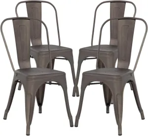 Metal Chairs Set of 4 for Dining Room Metal Bar Stools Metal Stool with Back Trattoria Chairs 18 Inch Seat Width Industrial Chair No Arms Tolix Stool 330LBS Weight Capacity,Bronze