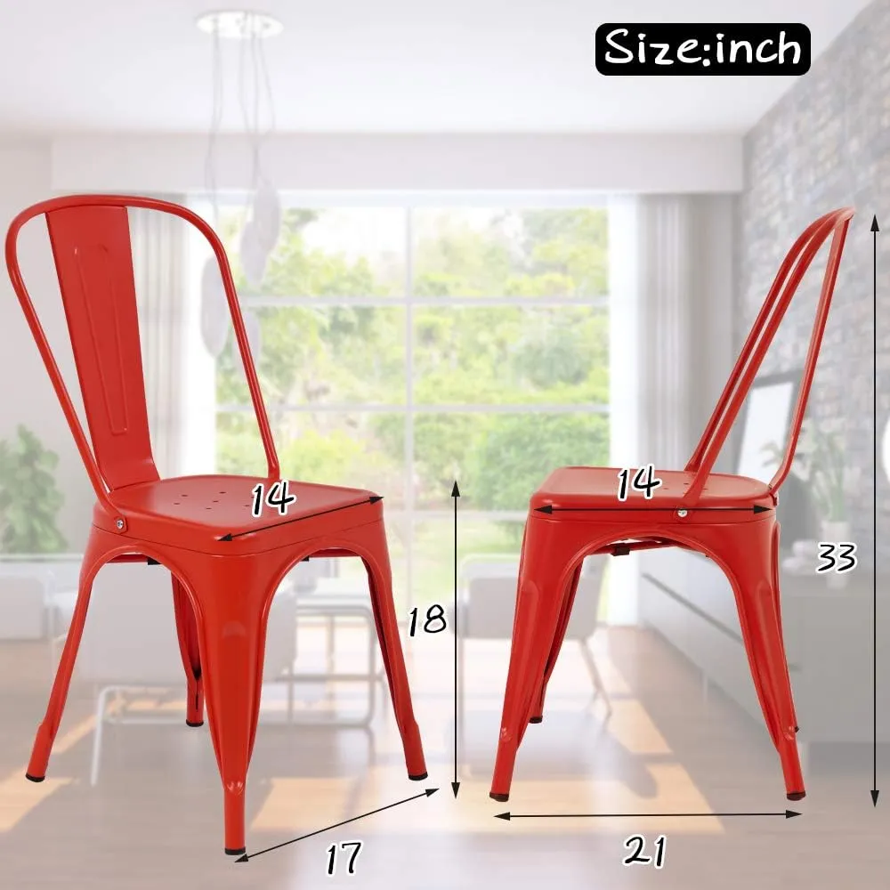 Metal Chairs Set of 4 for Dining Room Metal Bar Stools Red Metal Stool with Back Trattoria Chairs 18 Inch Seat Width Industrial Chair No Arms Tolix Stool 330LBS Weight Capacity,Red
