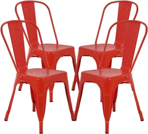 Metal Chairs Set of 4 for Dining Room Metal Bar Stools Red Metal Stool with Back Trattoria Chairs 18 Inch Seat Width Industrial Chair No Arms Tolix Stool 330LBS Weight Capacity,Red