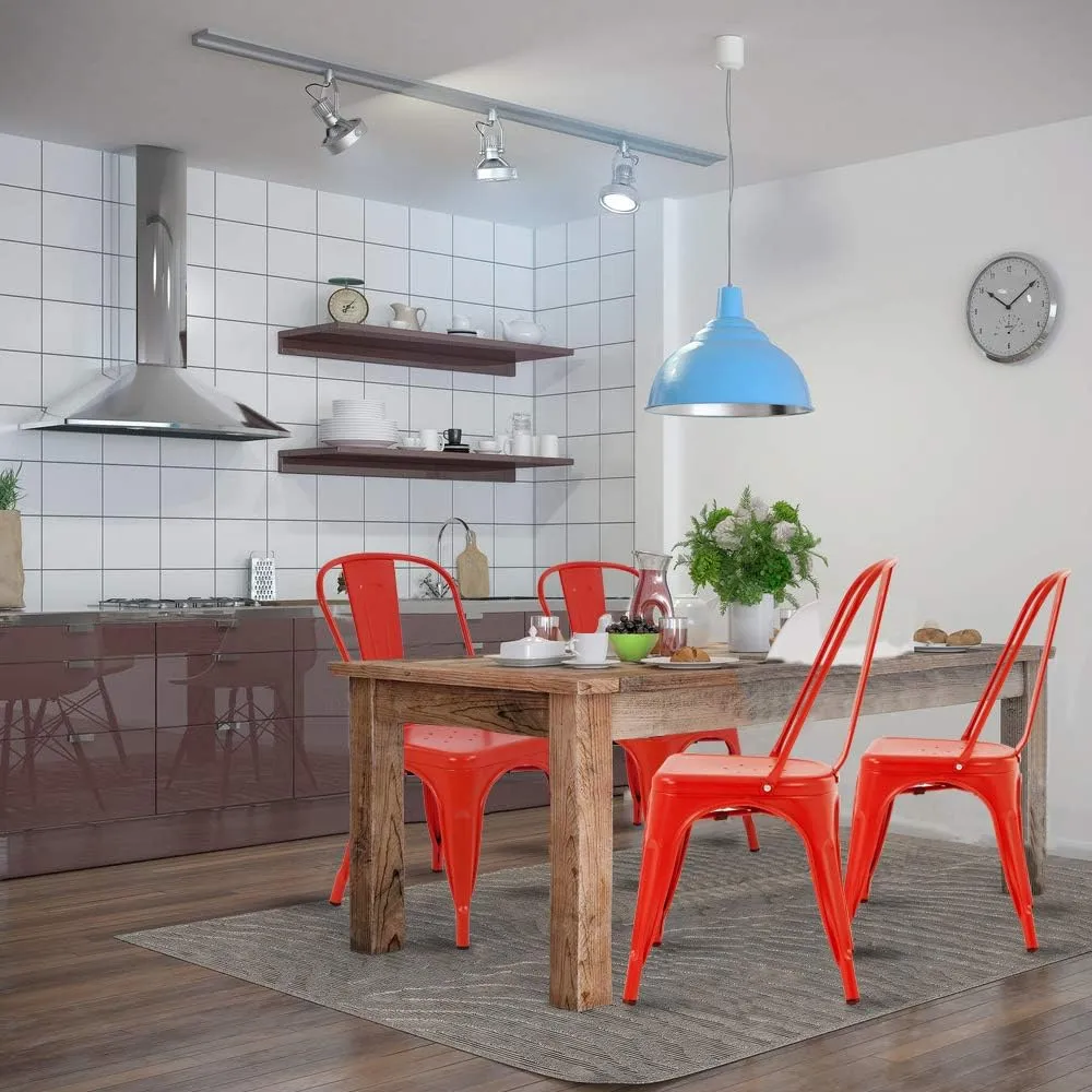 Metal Chairs Set of 4 for Dining Room Metal Bar Stools Red Metal Stool with Back Trattoria Chairs 18 Inch Seat Width Industrial Chair No Arms Tolix Stool 330LBS Weight Capacity,Red