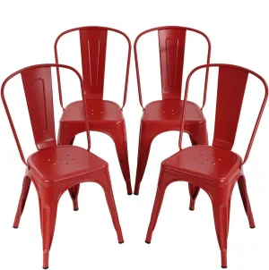 Metal Dining Chairs Indoor-Outdoor Stackable Chic Restaurant Bistro Chair Set of 4 330LBS Weight Capacity Sturdy Cafe Tolix Kitchen Farmhouse Pub Trattoria Industrial Side Bar Chairs Red
