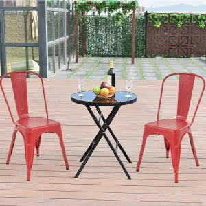 Metal Dining Chairs Set of 4 Indoor Outdoor Chairs Patio Chairs Kitchen Metal Chairs 17.5 Inch Seat Height Restaurant Chair Metal Stackable Chair Tolix Side Bar Chairs 350LBS Weight Capacity (Red)