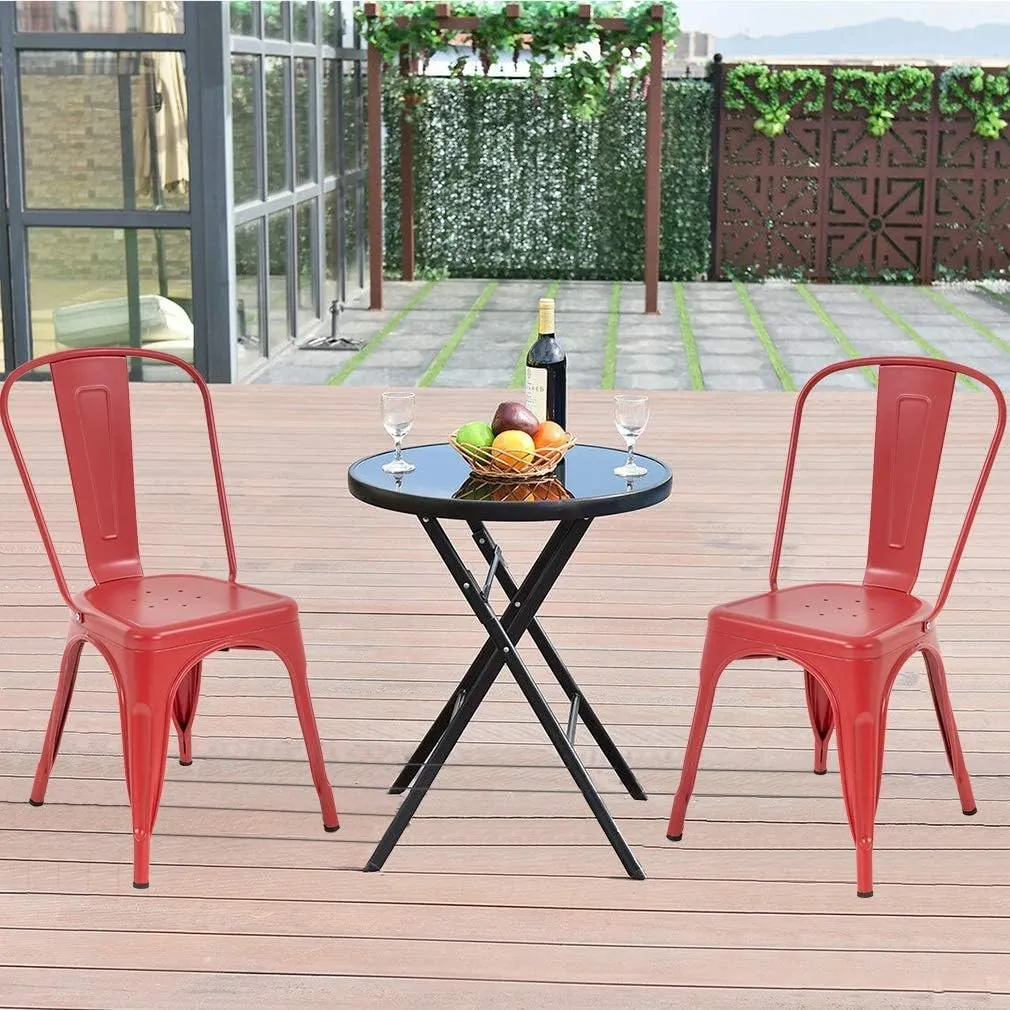 Metal Dining Chairs Set of 4 Indoor Outdoor Chairs Patio Chairs Kitchen Metal Chairs 17.5 Inch Seat Height Restaurant Chair Metal Stackable Chair Tolix Side Bar Chairs 350LBS Weight Capacity (Red)