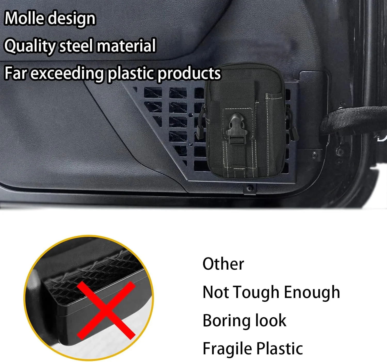 Metal Front Door Storage Box, Door Side Insert Organizer Box Pockets for 2007-2018 Jeep Wrangler JK 2/4 Door 2pcs(Black) with 3C Carry Bag