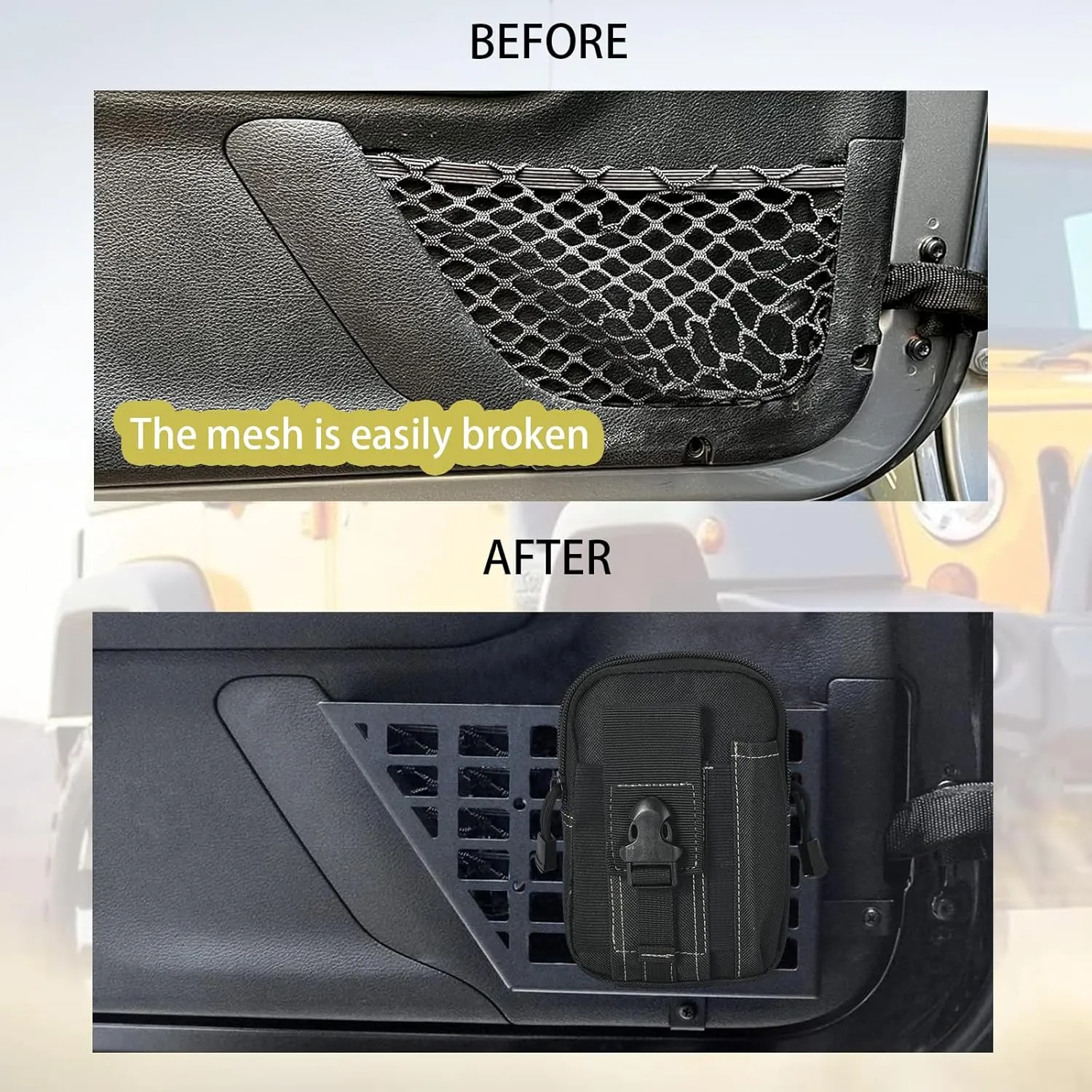 Metal Front Door Storage Box, Door Side Insert Organizer Box Pockets for 2007-2018 Jeep Wrangler JK 2/4 Door 2pcs(Black) with 3C Carry Bag