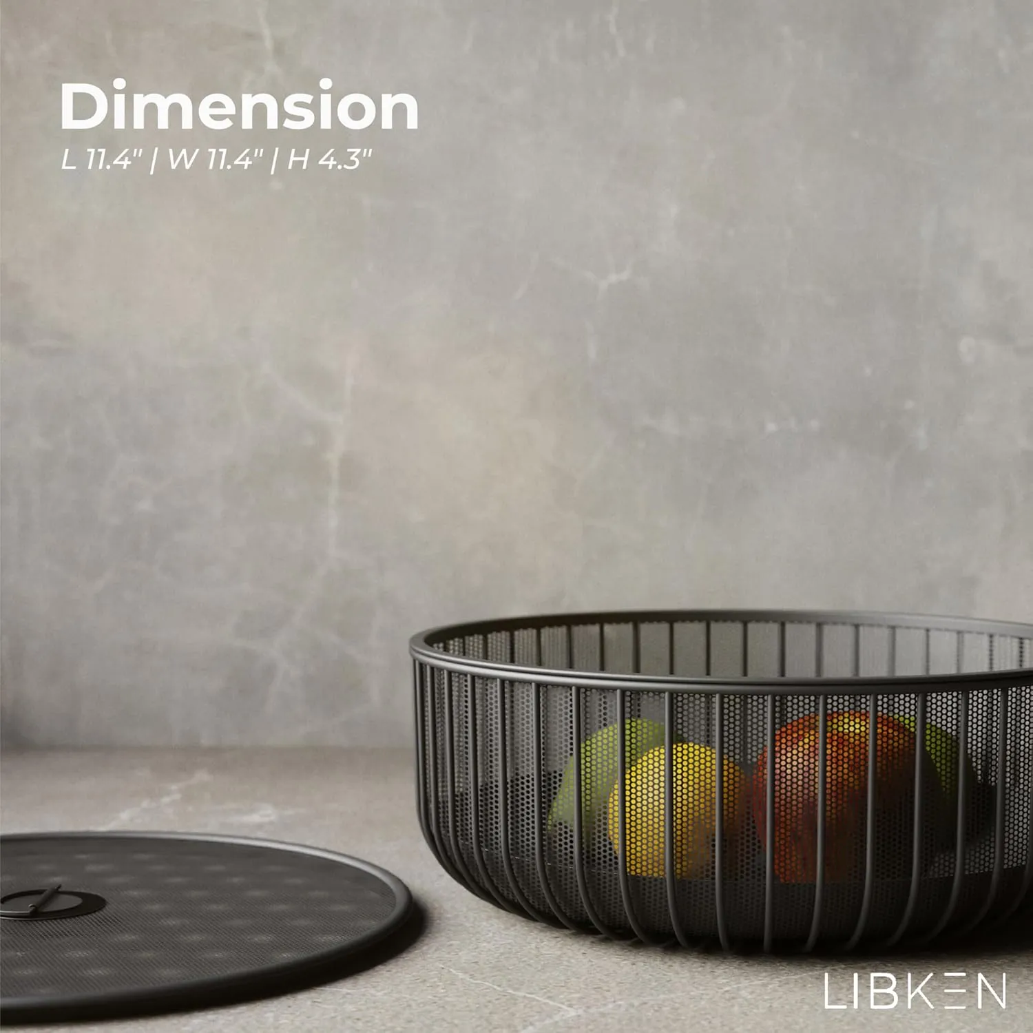 Metal Fruit Bowl with Mesh Lid and Basket - Fruit and Vegetable Holder For Kitchen Counter - Countertop Display Baskets Organizer - Bowl Storage for Veggie, Fruits, Snack, and Banana - Black