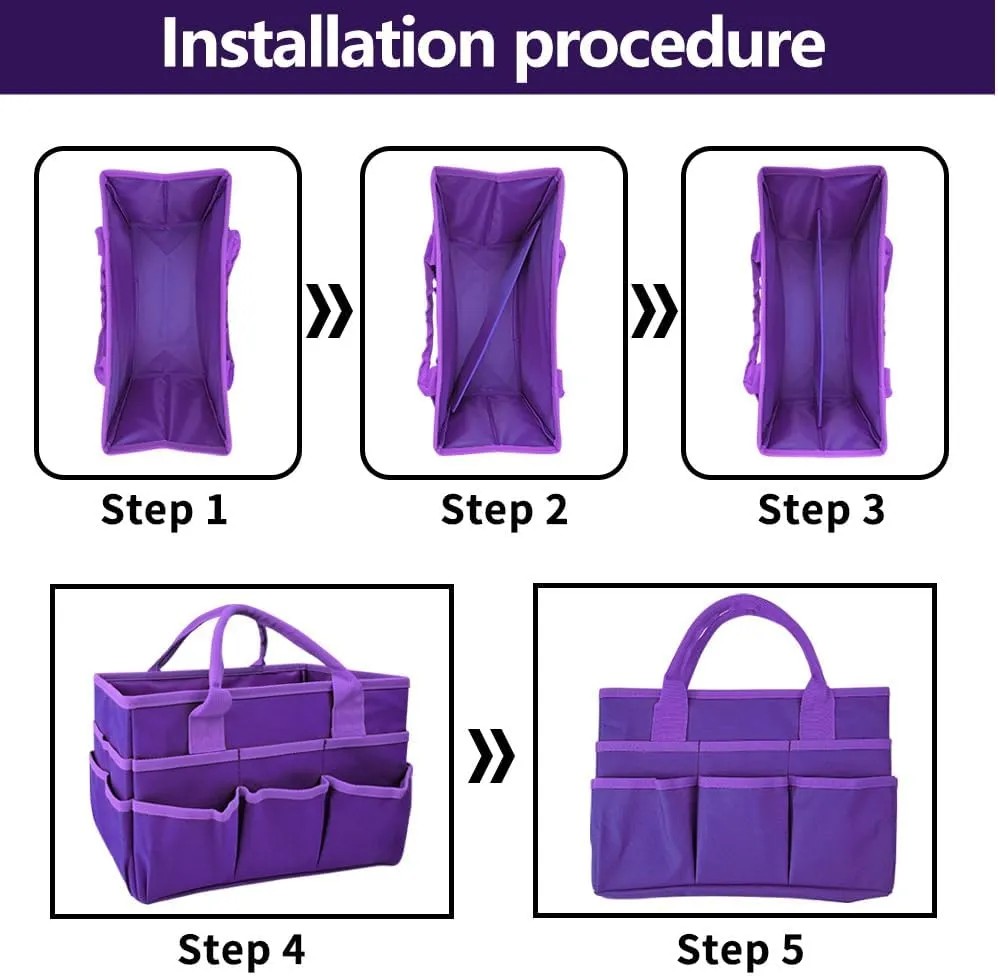 Mewise Teacher Handle Tote Bag Organizer,Tote Bag Organization for Crafts,Art,Paper,Books,School,Sewing,Travel with Handles,Ofiice Supplies Storage (Purple)