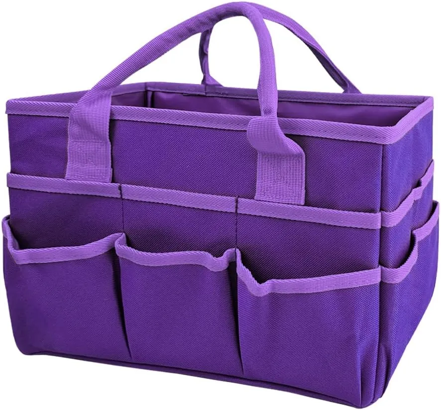 Mewise Teacher Handle Tote Bag Organizer,Tote Bag Organization for Crafts,Art,Paper,Books,School,Sewing,Travel with Handles,Ofiice Supplies Storage (Purple)