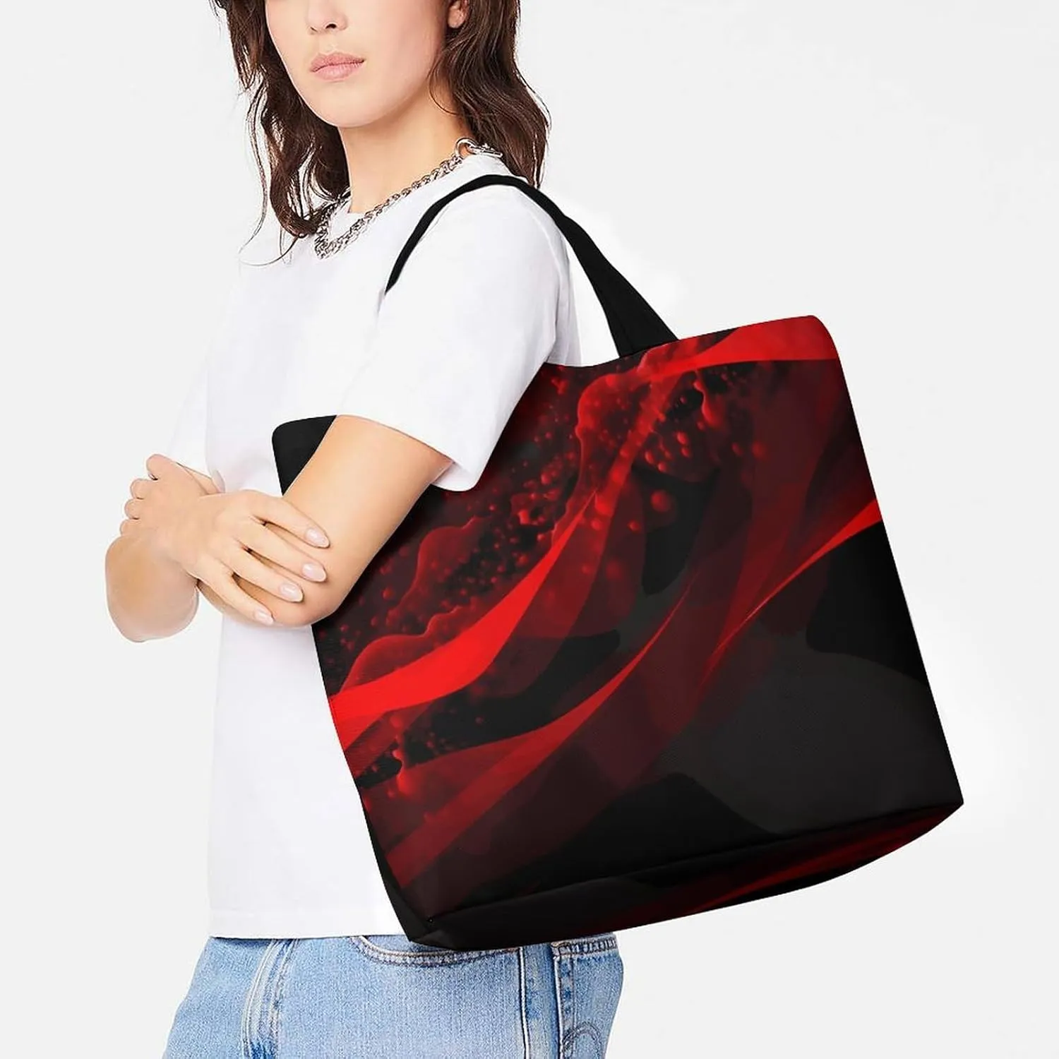 Microphone with Music Notes Tote Bag for Women Reusable Grocery Shoulder Bag Shopping Bags for Travel, Groceries