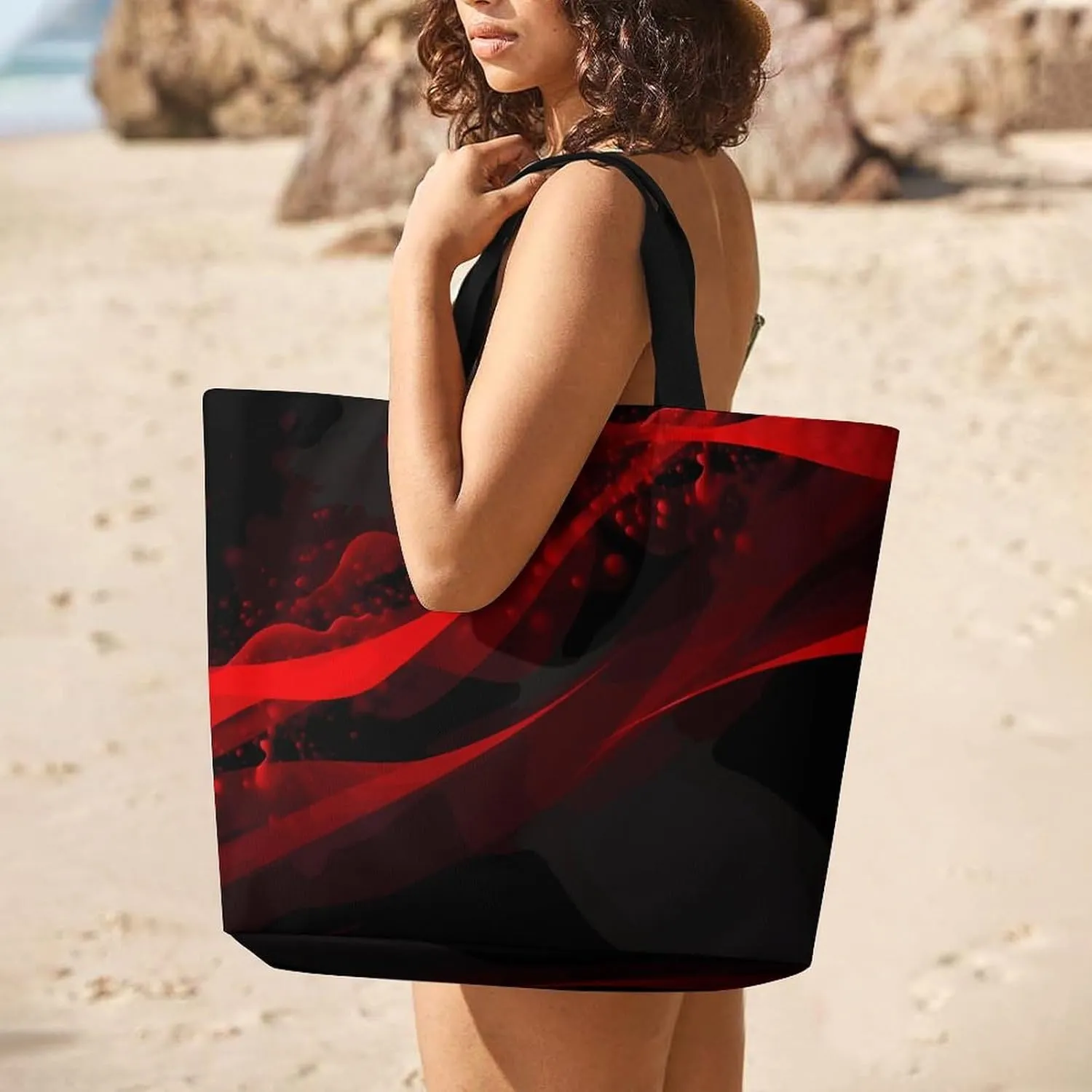 Microphone with Music Notes Tote Bag for Women Reusable Grocery Shoulder Bag Shopping Bags for Travel, Groceries