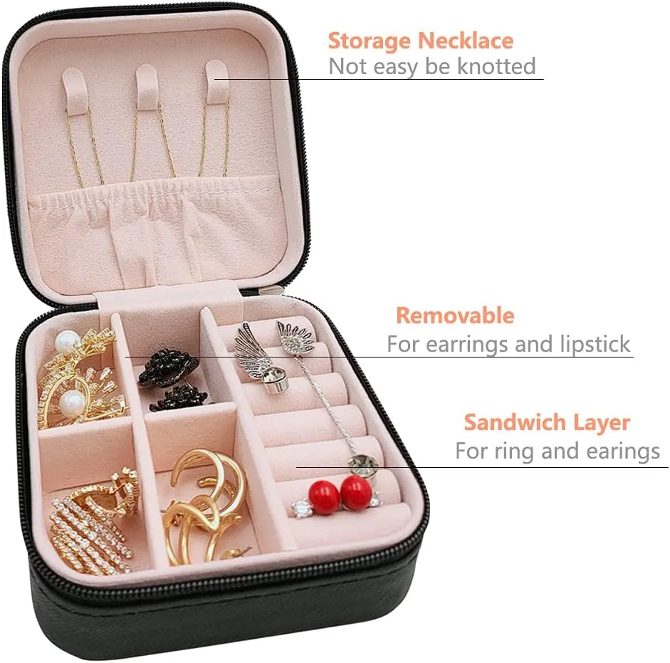 Mini Jewelry Case, Small Travel Jewelry Organizer, Portable Jewelry Box Storage Display Box For Rings, Earrings, Necklaces (Black-4pcs)