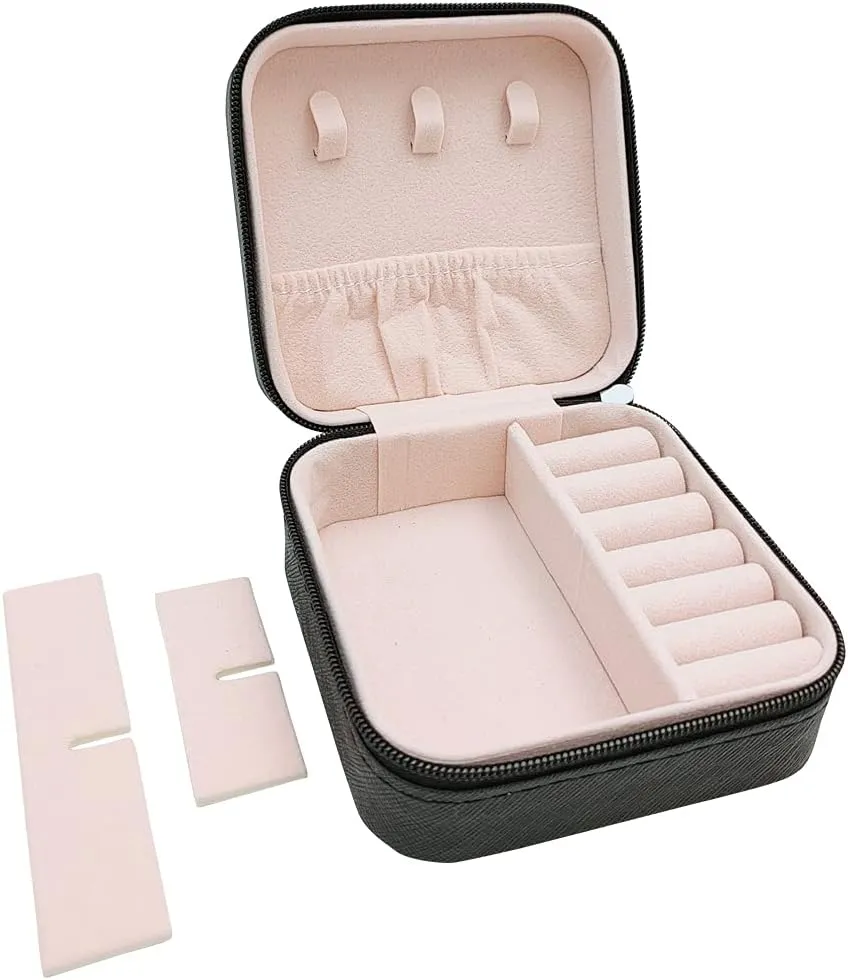 Mini Jewelry Case, Small Travel Jewelry Organizer, Portable Jewelry Box Storage Display Box For Rings, Earrings, Necklaces (Black-4pcs)