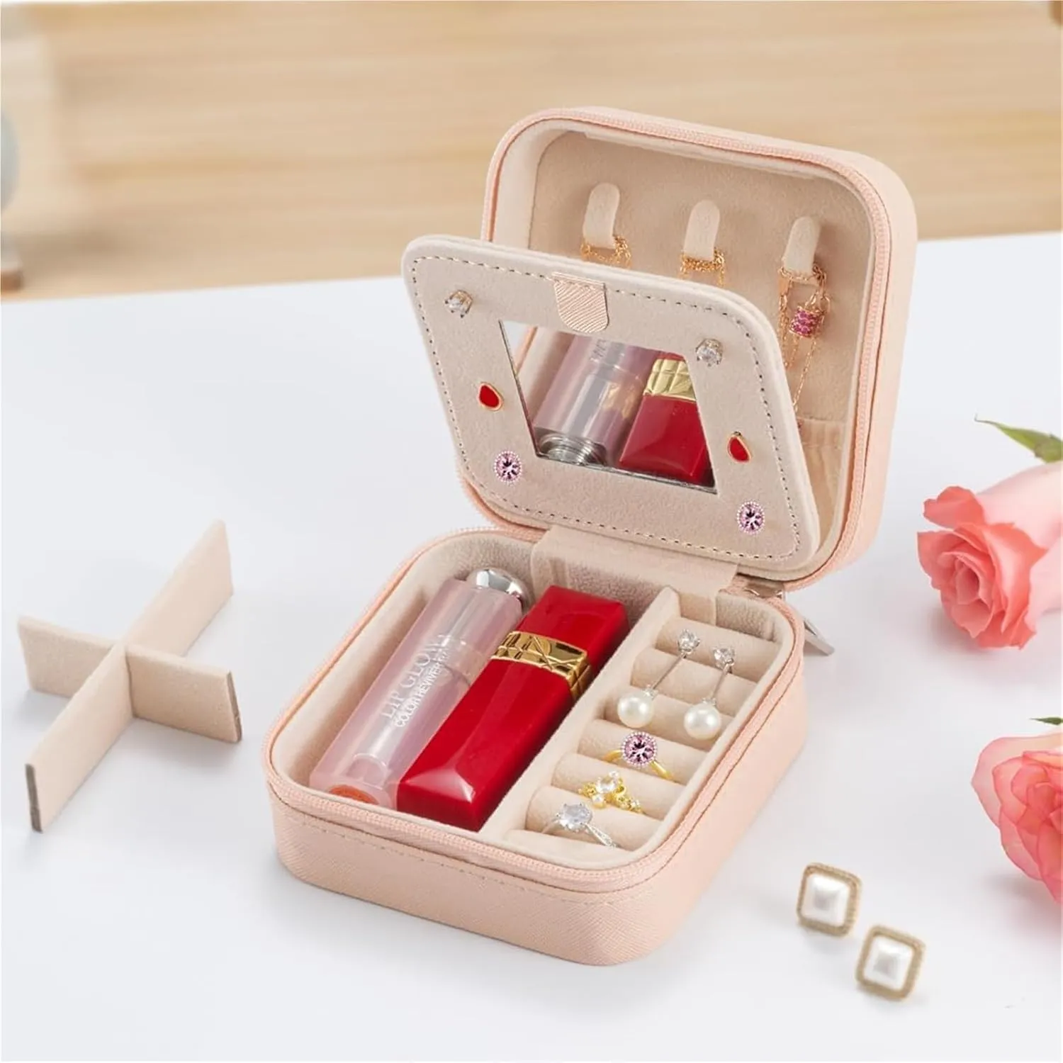 Mini Jewelry Travel Case,Small Jewelry Box, Personalized Traveling Jewelry Organizer,Portable Jewellery Storage Holder For Rings Earrings Necklace Bracelet Boxes Birthday Gifts For Girls Women(E)