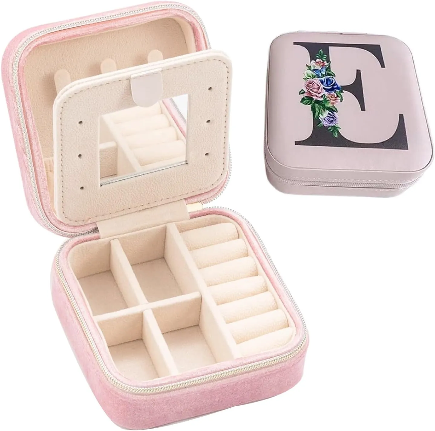Mini Jewelry Travel Case,Small Jewelry Box, Personalized Traveling Jewelry Organizer,Portable Jewellery Storage Holder For Rings Earrings Necklace Bracelet Boxes Birthday Gifts For Girls Women(E)