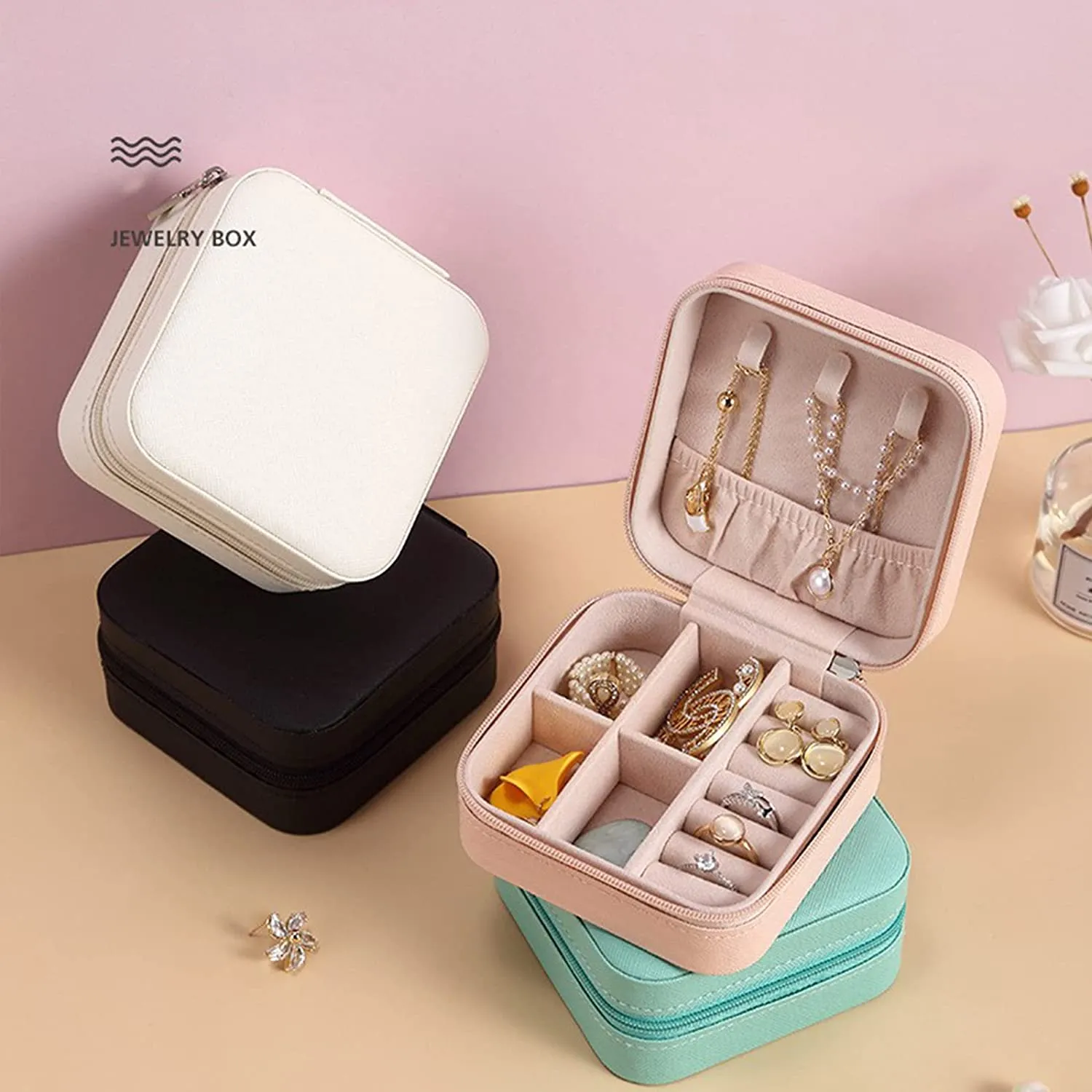 Mini Jewelry Travel Case,Small Travel Jewelry Organizer, Portable Display Storage Box For Rings Earrings Necklaces Gifts