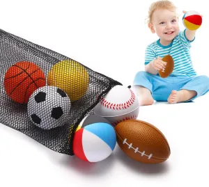 Mini Sports Balls Set of 6 Foam Ball for Kids 2.8 inch Soft Balls for Toddlers with Bag Includes Soccer, Basketball, Football, Baseball ,Tennis and Beach ball- Throwing Toys for Baby Boy and Girl