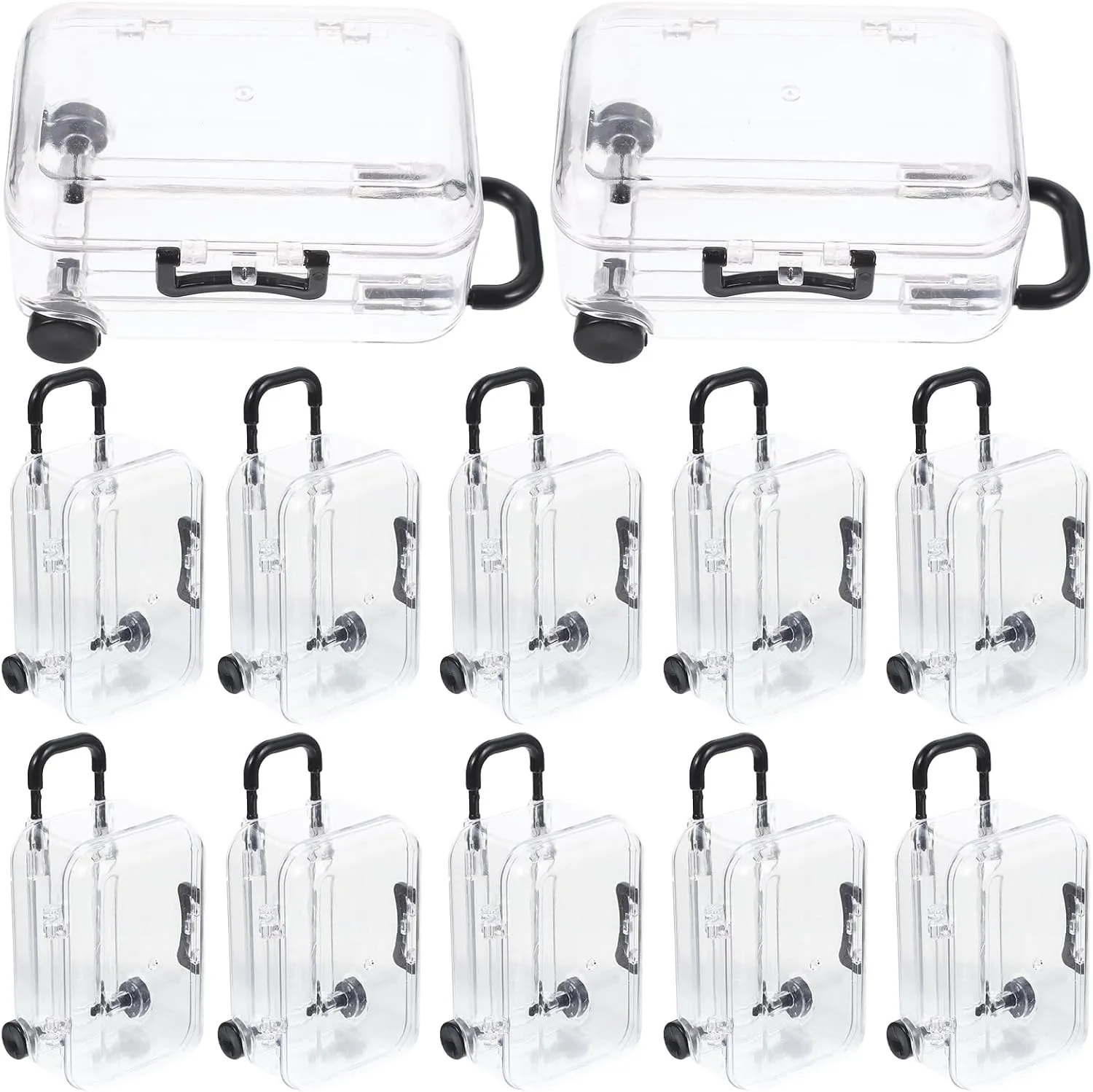 Mini Suitcase Favor Box 12pcs Mini Luggage Travel Suitcase Candy Box Clear Plastic Rolling Trolley Case Jewelry Storage Holder for Wedding Birthday Black (3" x 2")