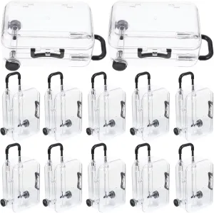 Mini Suitcase Favor Box 12pcs Mini Luggage Travel Suitcase Candy Box Clear Plastic Rolling Trolley Case Jewelry Storage Holder for Wedding Birthday Black (3" x 2")