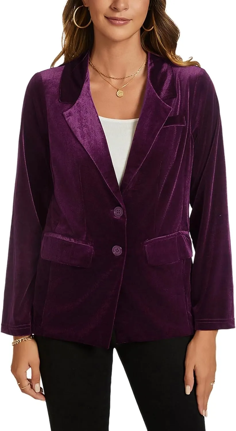 MINTLIMIT Womens Velvet Blazer Suit Jacket Long Sleeve Notched Lapel Button Coat Work Office Blazer Jacket with Pockets