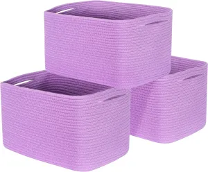 MINTWOOD Design 3-Pack Storage Baskets for Shelves, Decorative Baskets for Organizing, Woven Baskets for Storage, Book Basket Cube Storage Bin Box, Pantry Closet and Shoe Organizers, Lilac Purple