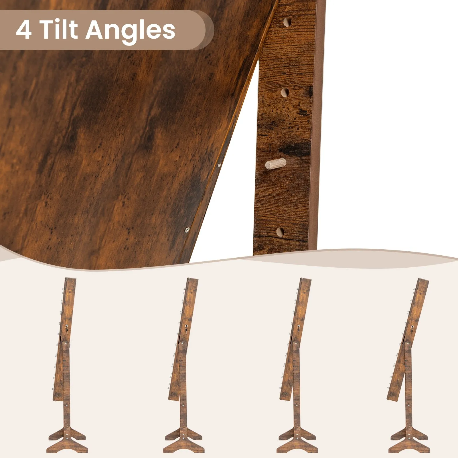 Mirror Jewelry Cabinet with 20 Warm Lights and 4 Tilt Angles-Rustic Brown