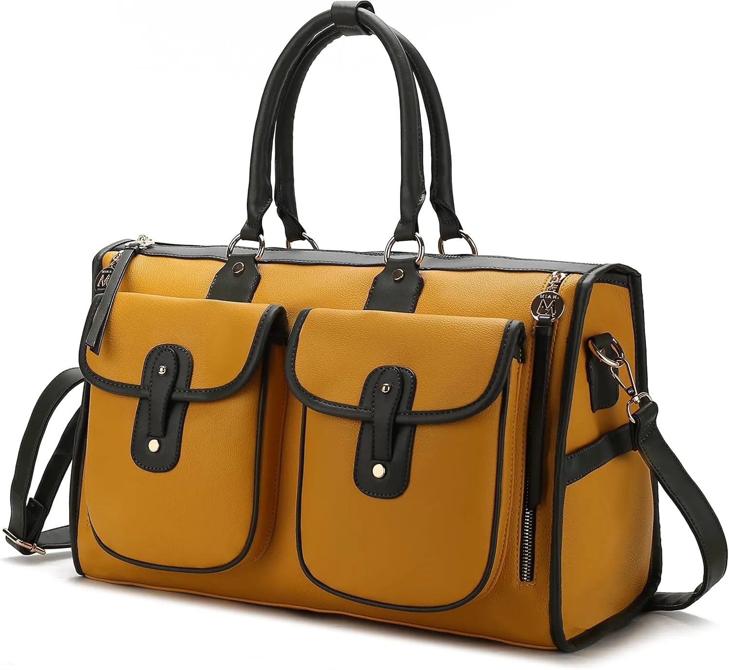 MKF Collection Color Block Duffle Bag for Women Fashion, Designer Vegan Leather Large Ladies Stylish Weekender Carry-on bag