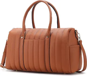 MKF Collection Travel Duffle Bag for Women, Quilted Vegan Leather Large Overnight Fashion Weekender Carry-on Handbags