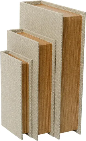 Modern Linen and Wood Decorative Faux Book Boxes Set of 3-13",10",8" - Beige
