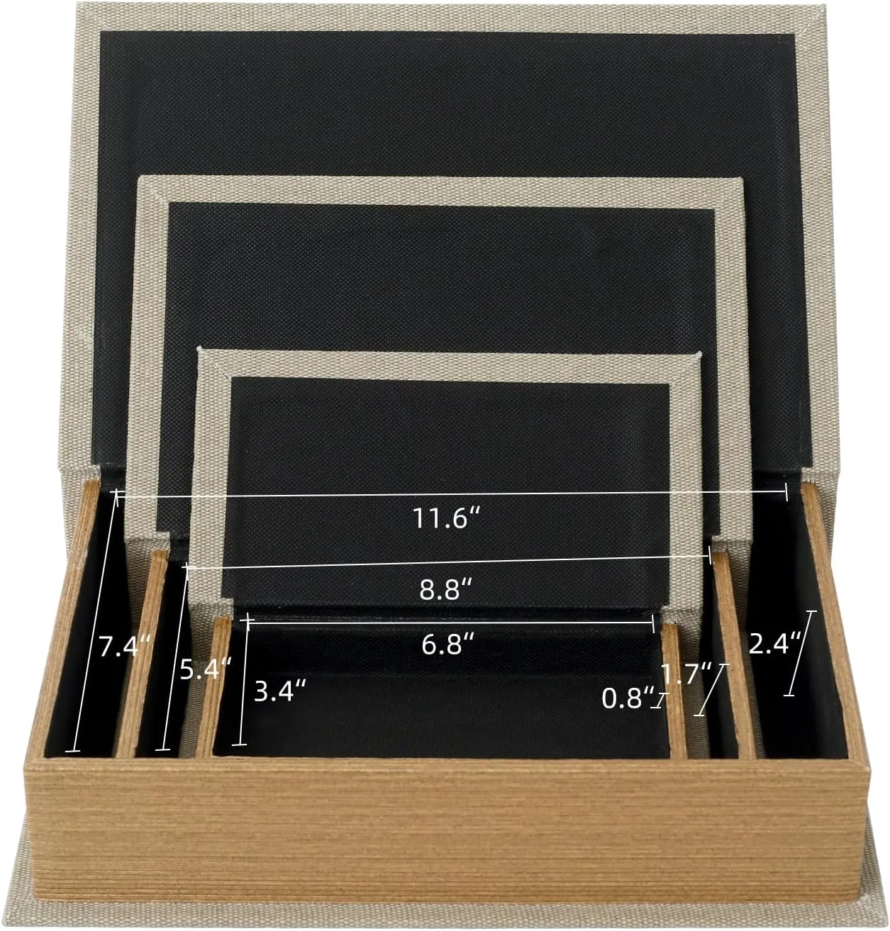 Modern Linen and Wood Decorative Faux Book Boxes Set of 3-13",10",8" - Beige