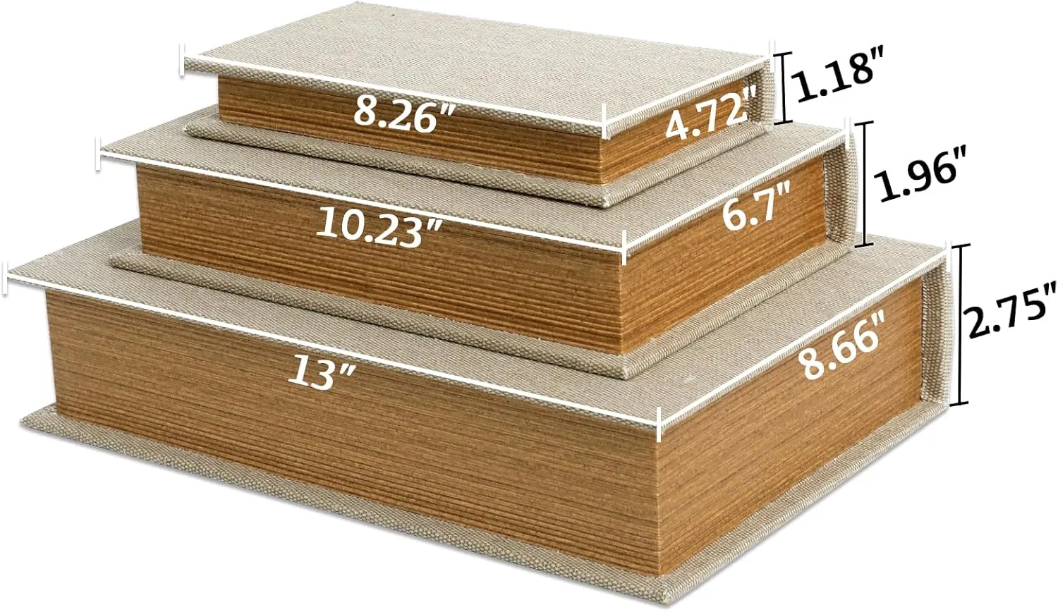 Modern Linen and Wood Decorative Faux Book Boxes Set of 3-13",10",8" - Beige