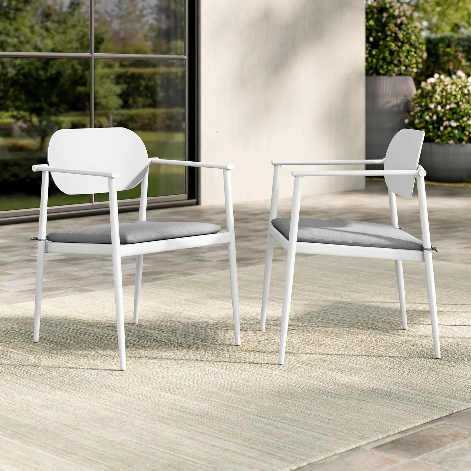 Modway Aeris Outdoor Aluminum Dining Chairs Set of 2 in White