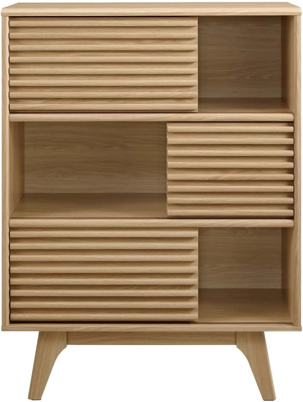 Modway Render Mid-Century Modern Three-Tier Display Storage Cabinet Stand in Oak