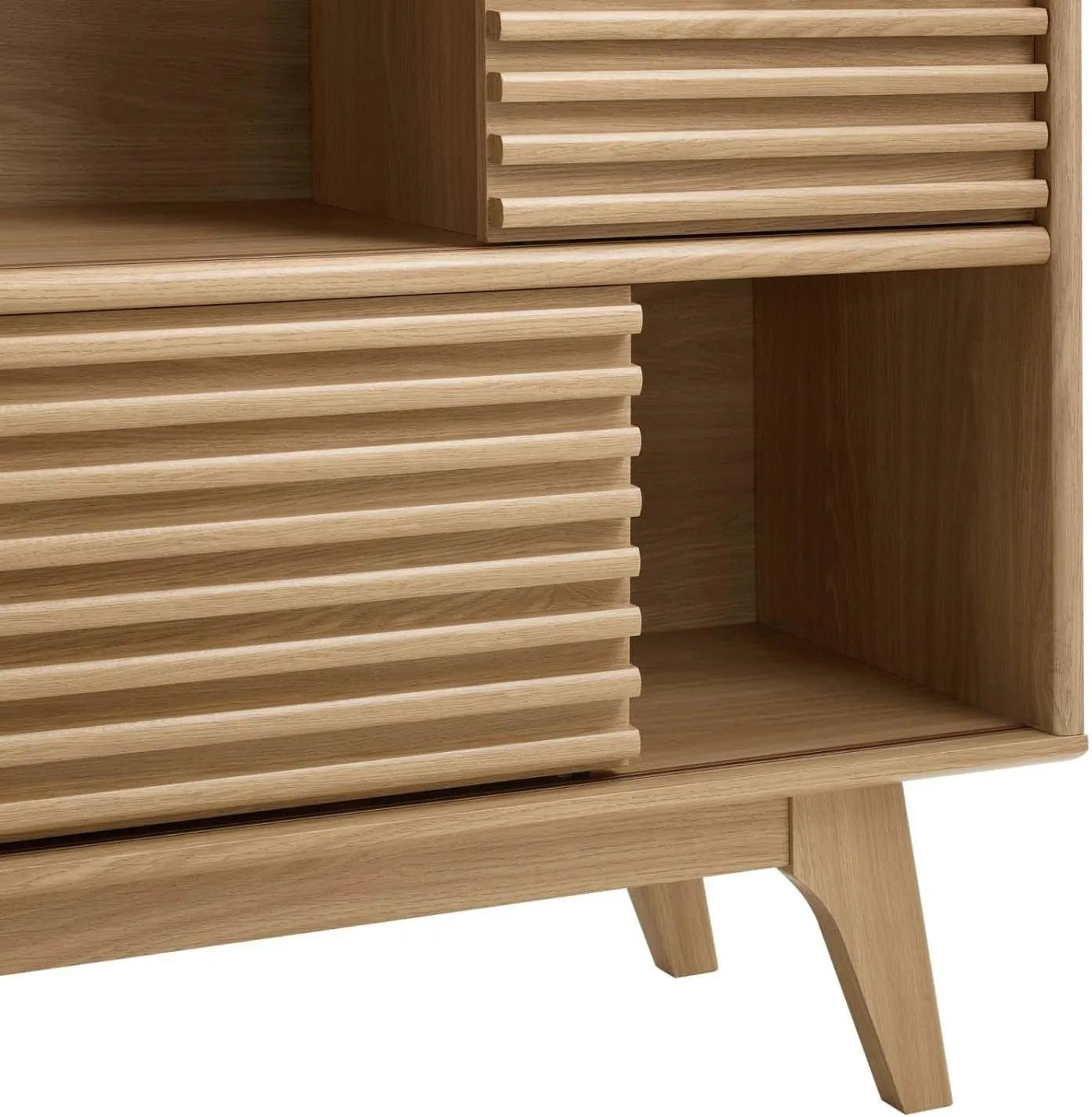 Modway Render Mid-Century Modern Three-Tier Display Storage Cabinet Stand in Oak
