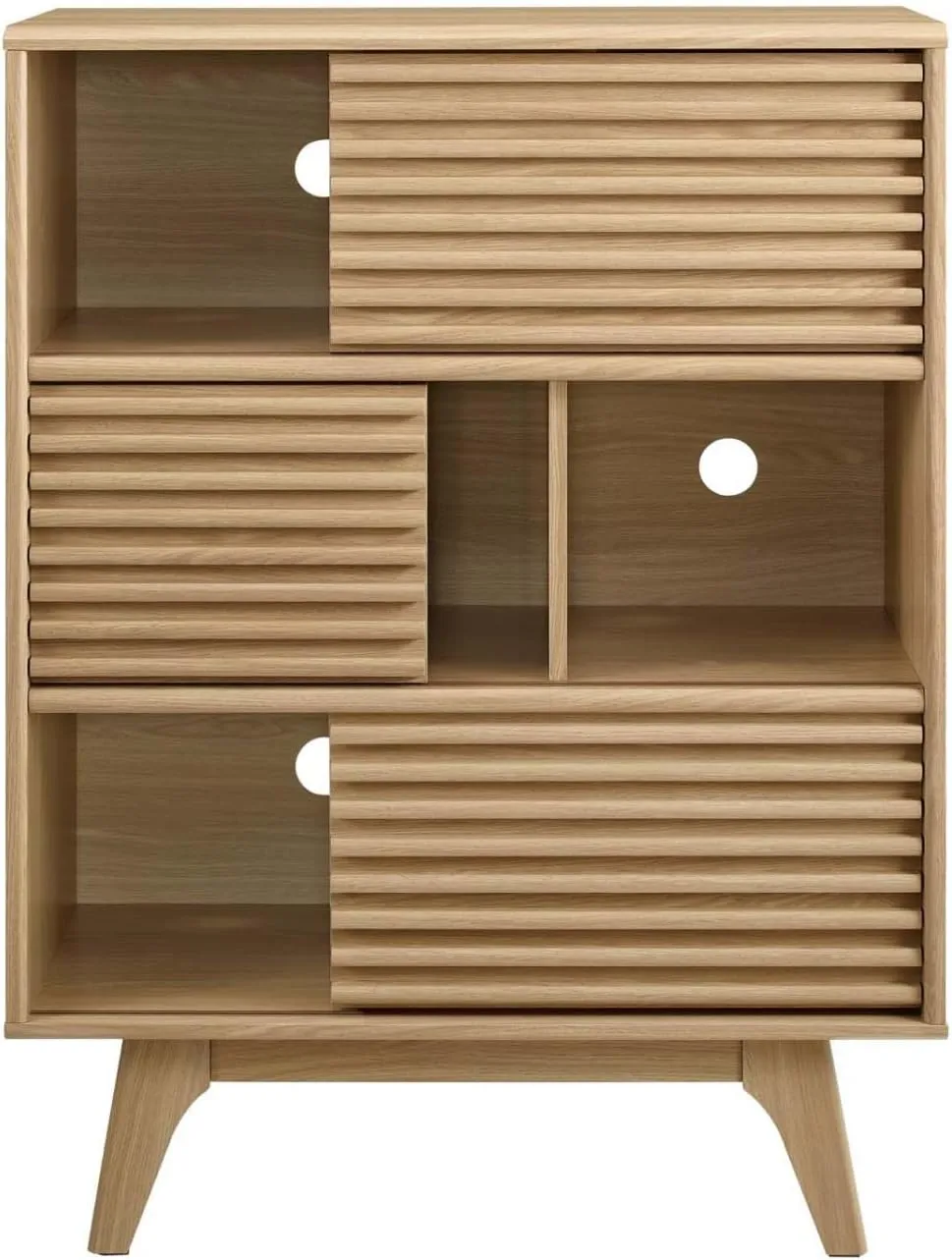 Modway Render Mid-Century Modern Three-Tier Display Storage Cabinet Stand in Oak