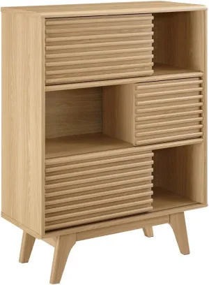 Modway Render Mid-Century Modern Three-Tier Display Storage Cabinet Stand in Oak