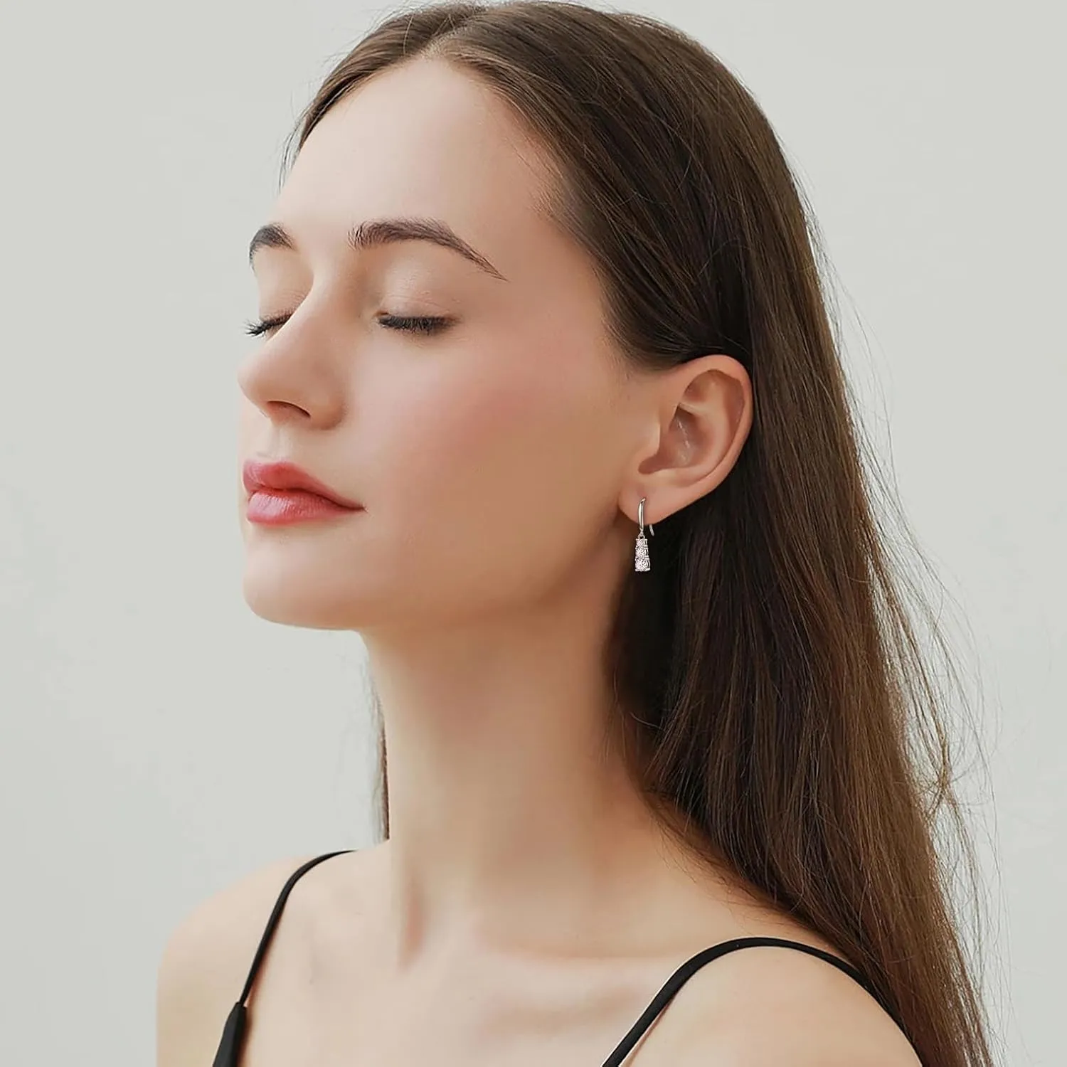 Moissanite Drop Earrings for Women, Solitaire Lab Imitation Diamond Hook Earrings, 18K White Gold Plated D Color Round Cut 925 Sterling Silver Dangle Earrings, GRA Certified