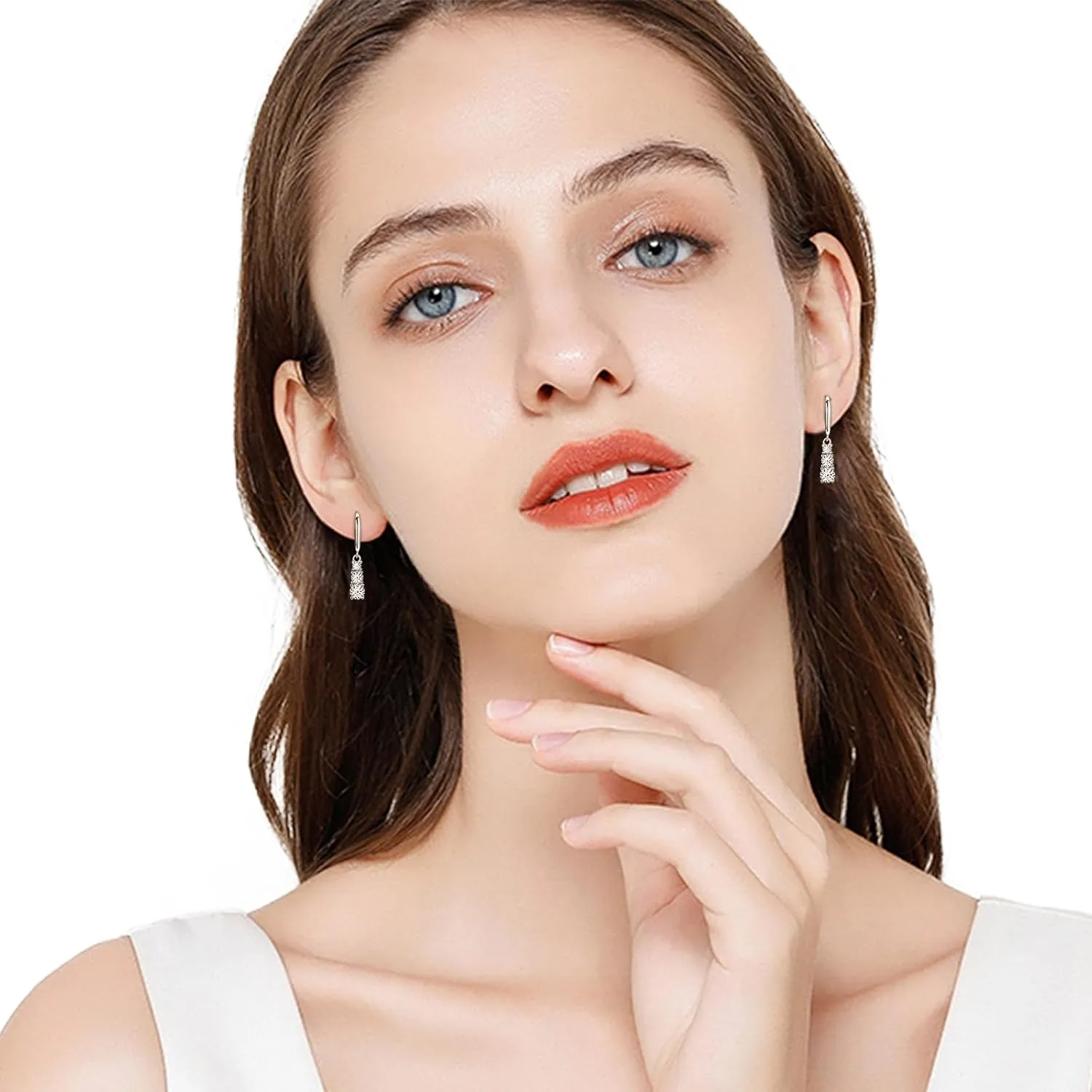 Moissanite Drop Earrings for Women, Solitaire Lab Imitation Diamond Hook Earrings, 18K White Gold Plated D Color Round Cut 925 Sterling Silver Dangle Earrings, GRA Certified