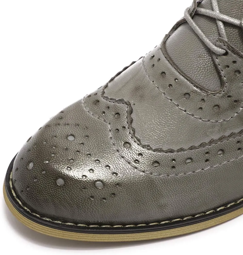 Mona flying Women's Handmade Wingtip Oxfords Comfy Lace up Brogue Leather Shoes for Ladies