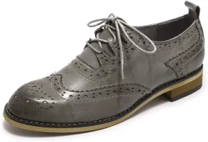 Mona flying Women's Handmade Wingtip Oxfords Comfy Lace up Brogue Leather Shoes for Ladies