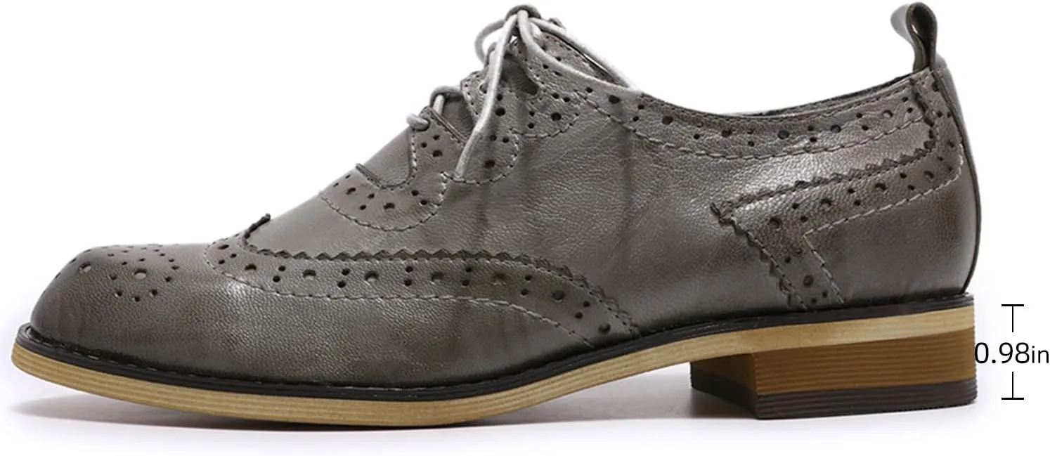 Mona flying Women's Handmade Wingtip Oxfords Comfy Lace up Brogue Leather Shoes for Ladies