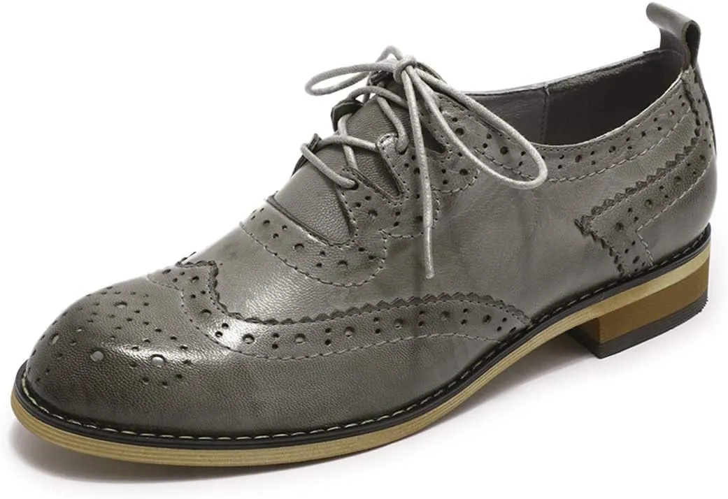 Mona flying Women's Handmade Wingtip Oxfords Comfy Lace up Brogue Leather Shoes for Ladies