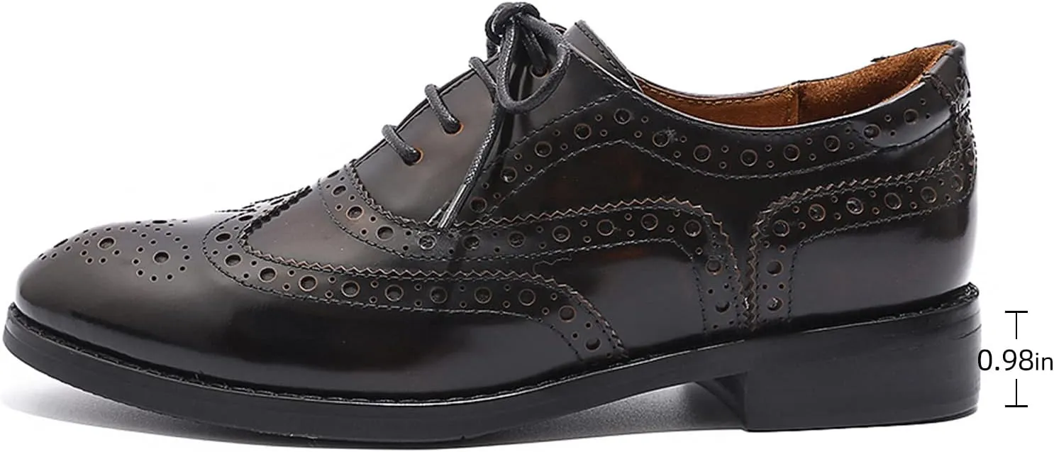 Mona flying Women's Leather Perforated Lace-up Oxfords Brogue Wingtip Shoes for Ladies Women